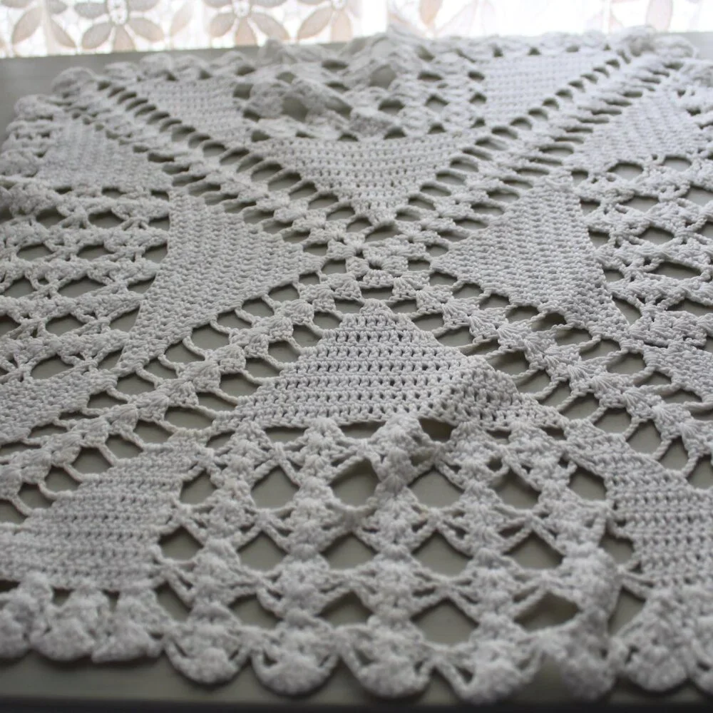 Handmade Crochet Square White Table Scarf Doily Cover